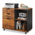 DEVAISE 3-Drawer Wood File Cabinet, Mobile Lateral Filing Cabinet, Printer Stand with Open Storage Shelves for Home Office, Rust