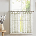 jinchan Linen Kitchen Curtains Floral Tier Curtains 24 Inch Farmhouse Cafe Curtains Tie Top Botanic Small Window Curtains for Co
