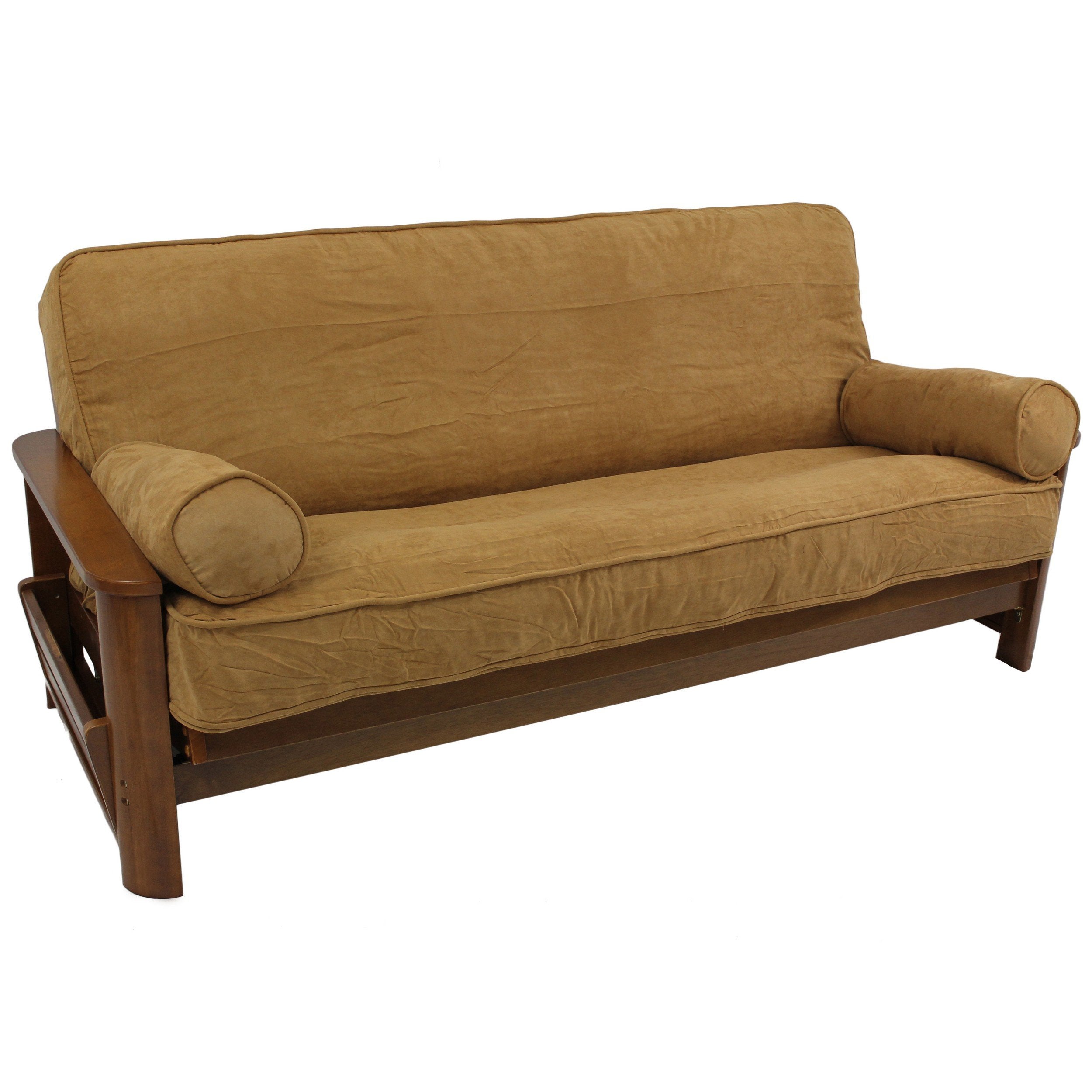 Blazing Needles Solid Microsuede Double Corded 8 to 9 Futon Cover Set with 2 Bolster Pillows (Set of 3), Full, Camel