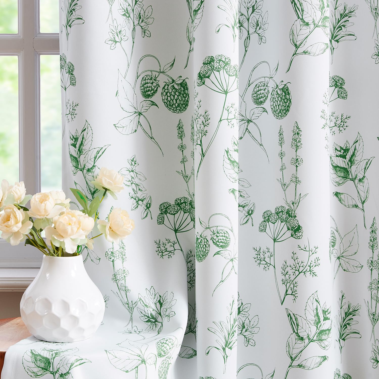 FMFUNCTEX 100% Blackout Floral Curtains 96 Inches Long for Bedroom Sage Green Leaf Drapes for Living Room, Farmhouse Rod Pocket 