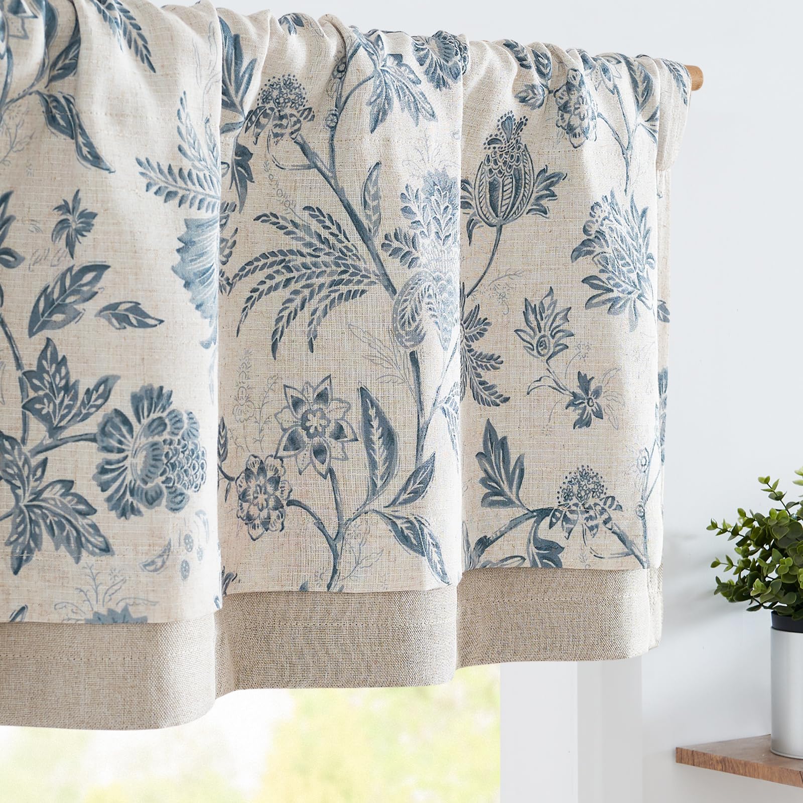 jinchan Floral Valance Curtain Linen Kitchen Valance for Windows 16 Inch Farmhouse Blackout Floral Short Window Treatment for Li