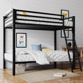 SHA CERLIN Loft Bunk Bed Twin Over Twin Size with Ladder and Guardrail,Heavy Duty Metal Slats Support No Box Spring Needed Small