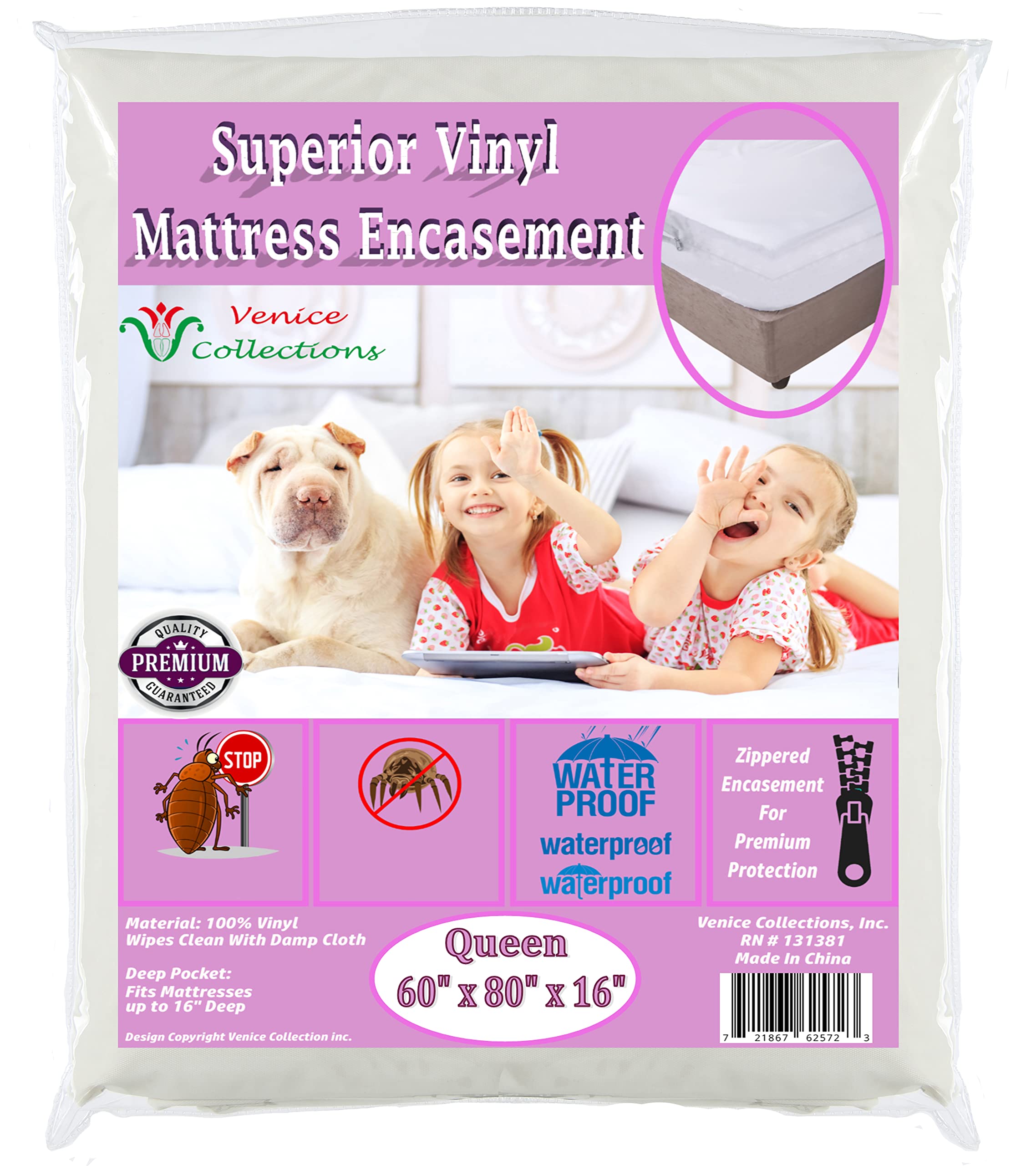 Superior Extra Heavy 8 Gauge Vinyl Mattress Protector Zippered Encasement Cover 100% Waterproof Queen