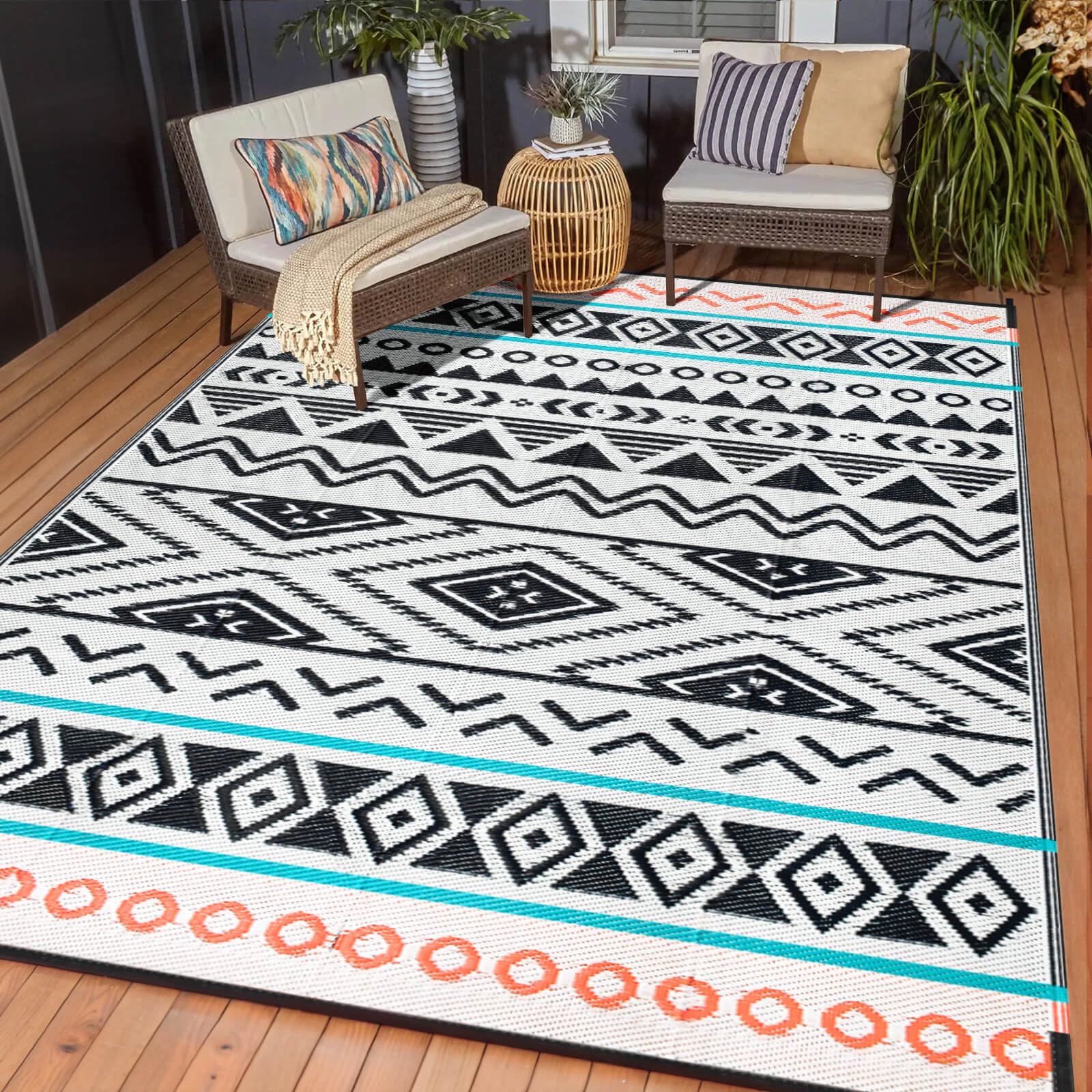 Outdoor Rugs Patio Camping Waterproof - 5x8 Plastic Straw Patio Rug Portable for Campers, Outside RVs Mat, Outdoor Area Carpet f