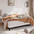 SHA CERLIN King Upholstered Platform Bed Frame with Vertical Channel Tufted Velvet Fabric Adjustable Headboard, Wooden Slats Sup