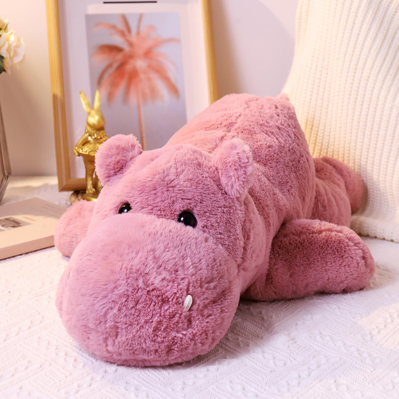 Leahaoe Weighted Stuffed Animals 17.7 2.2lbs, Soft Pink Hippo Stuffed Animal, Small Cuddly Weighted Hippo Plush for Comfort