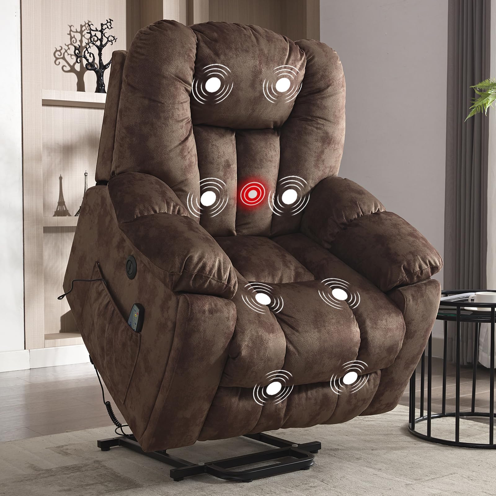CANMOV Power Lift Recliner Chair with Massage and Heat for Elderly, Overstuffed Wide Recliners, Heavy Duty and Safety Motion Rec