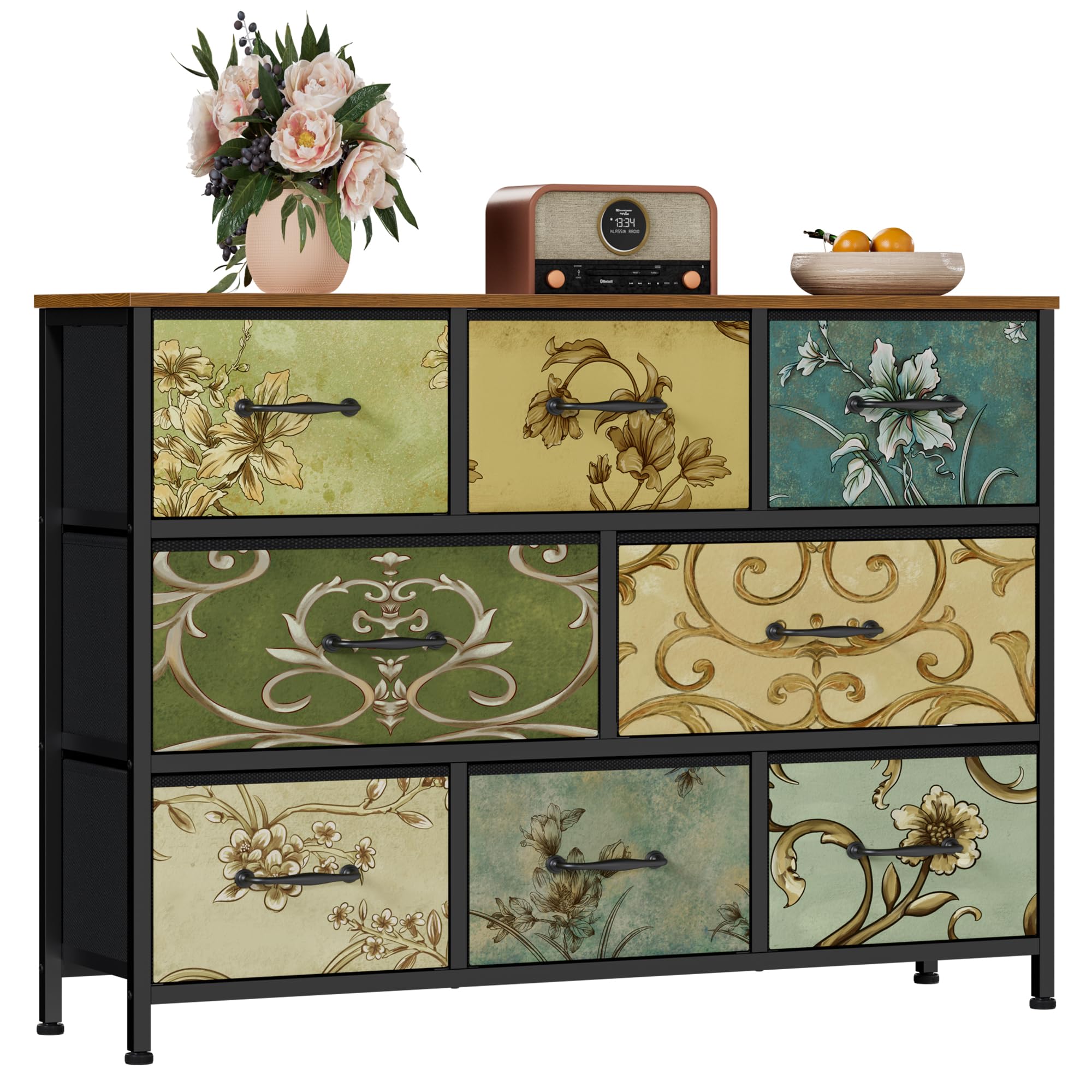 Furnulem 8 Drawer Dresser, Wide Fabric Chest of Drawers, Vintage Furniture for Bedroom, Living Room, Hallway, Closet Clothes Sto
