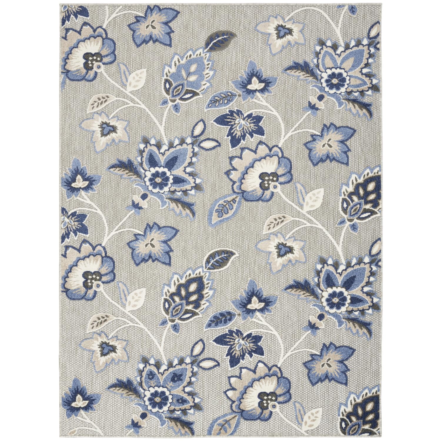 Nourison Aloha Indoor-Outdoor Blue/Grey 6 x 9 Area Rug, Easy Cleaning, Non Shedding, Bed Room, Living Room, Dining Room, Kitch
