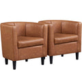 Yaheetech Accent Chair, PU Leather, Modern and Comfortable Armchairs, Upholstered Barrel Sofa Chair for Living Room Bedroom Wait