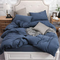 PURE ERA Jersey Knit Duvet Cover Set 100% T-Shirt Cotton Super Soft Comfy 3pc Bedding Set with Zipper Closure (Heather Navy Blue