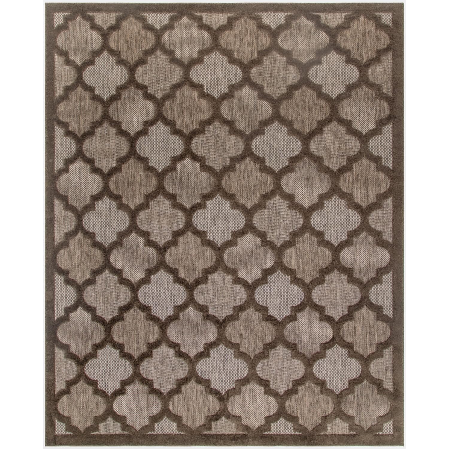Nourison Easy Care Modern Indoor/Outdoor Brown 8 x 10 Area Rug, Easy Cleaning, Non Shedding, Bed Room, Living Room, Dining Roo