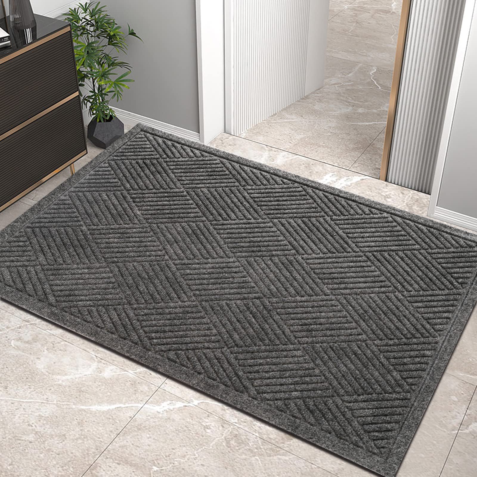 HIYARD Sturdy Front Door Mat, Absorbent Muddy Dirt Resist Welcome Door Mats Outdoor Indoor, Stain and Fade Resistant, Non-Slip R