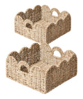 Scalloped Basket 2 Pack Wicker & Rattan Storage with Built-in Handles, Decorative Woven Seagrass Basket for Nursery & Bathroom O