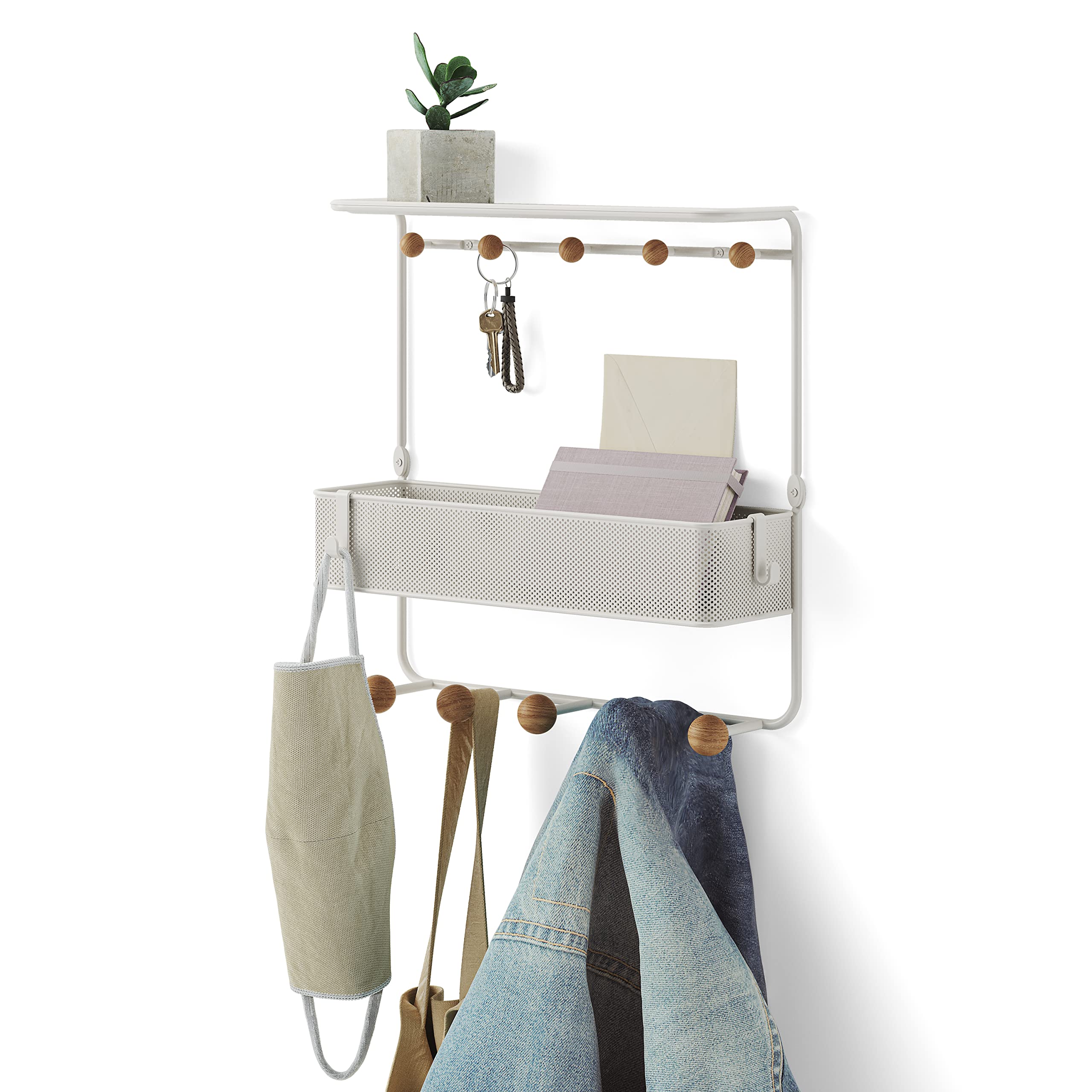 Umbra Estique Entryway Organizer with Hooks and Shelves, W/Shelf, White