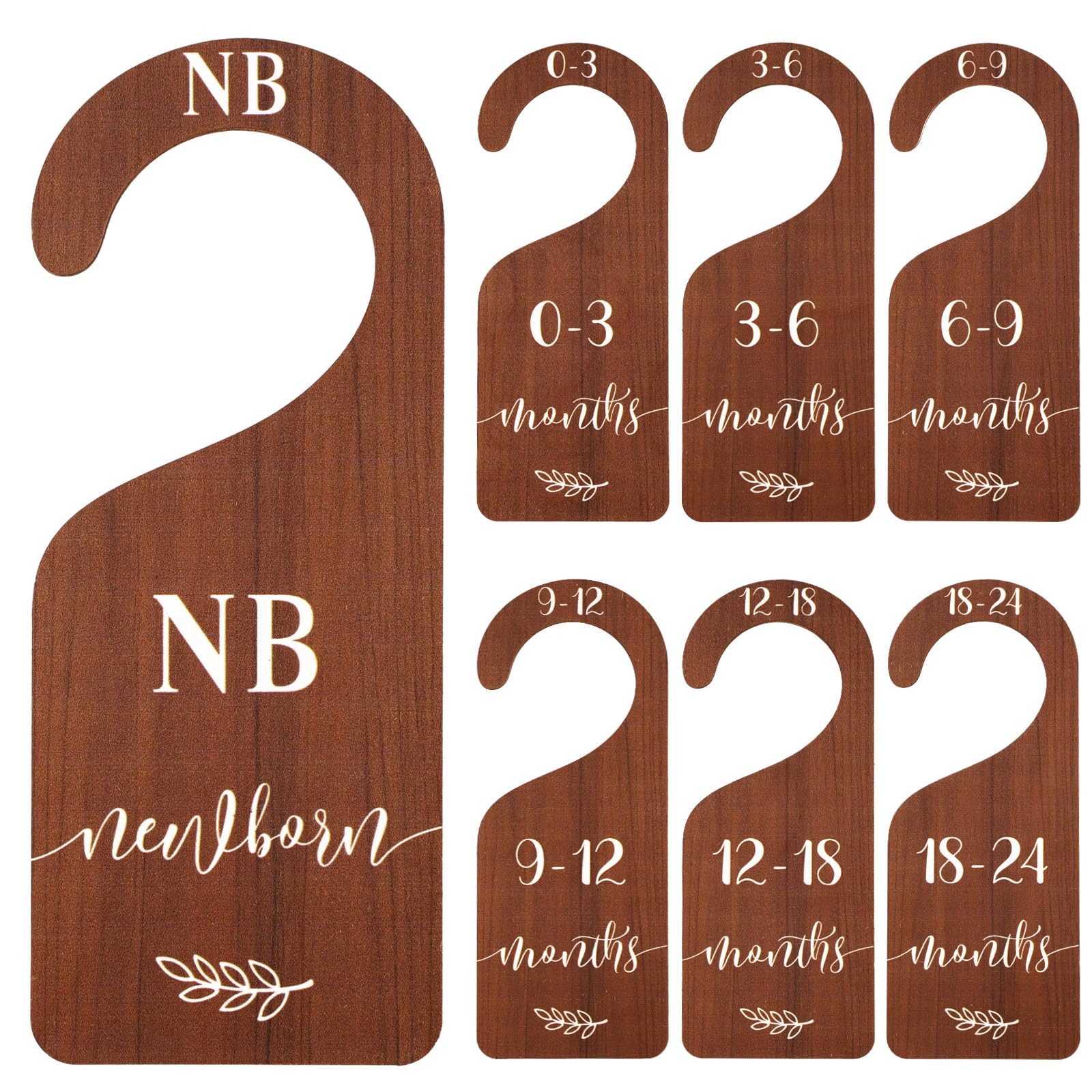 Whaline 7Pcs Wooden Baby Closet Size Dividers with Pink Velvet Bag Newborn to 24 Month Thicken Infant Wardrobe Organizers Home N