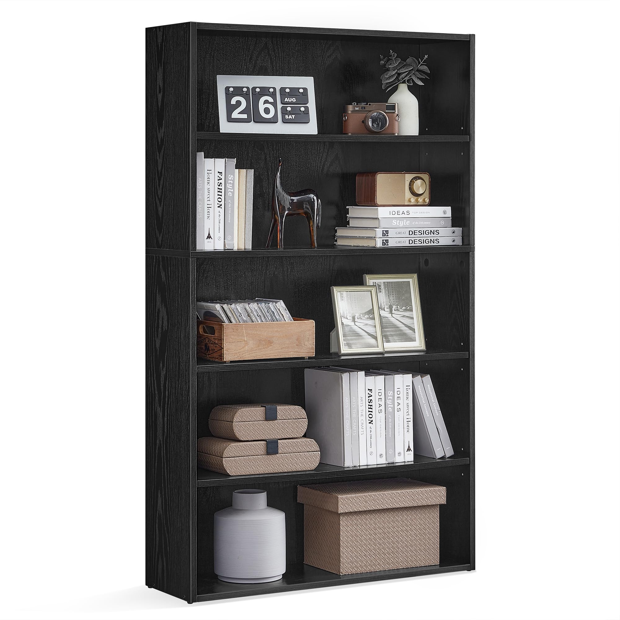 VASAGLE Bookshelf, 31.5 Inches Wide, 5-Tier Open Bookcase with Adjustable Storage Shelves, Floor Standing Unit, Ebony Black ULBC