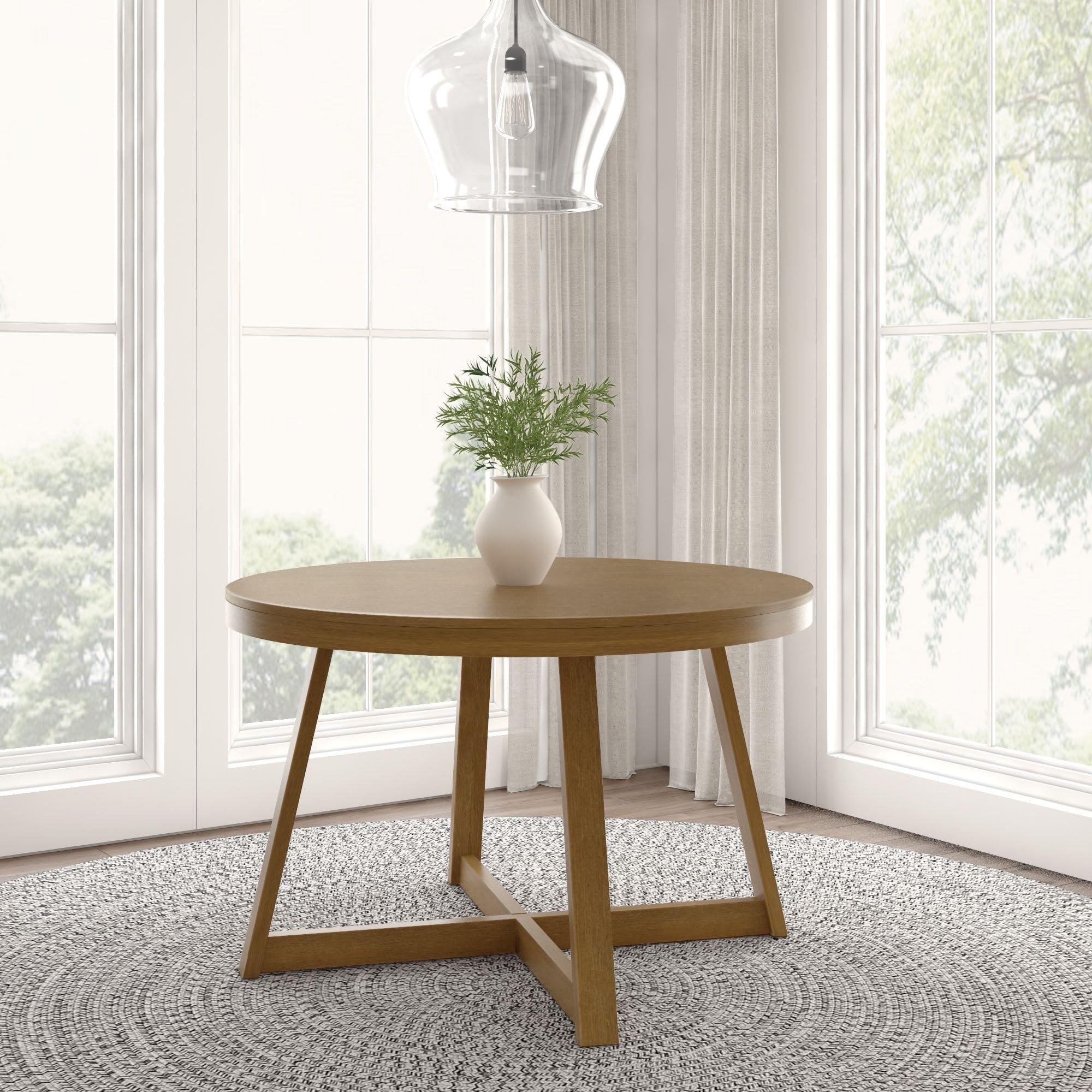Plank+Beam Round Dining Table, 47 Inch Solid Wood Kitchen Table, Farmhouse Round Table for 4, Small Dinette Table, Pecan Wirebru