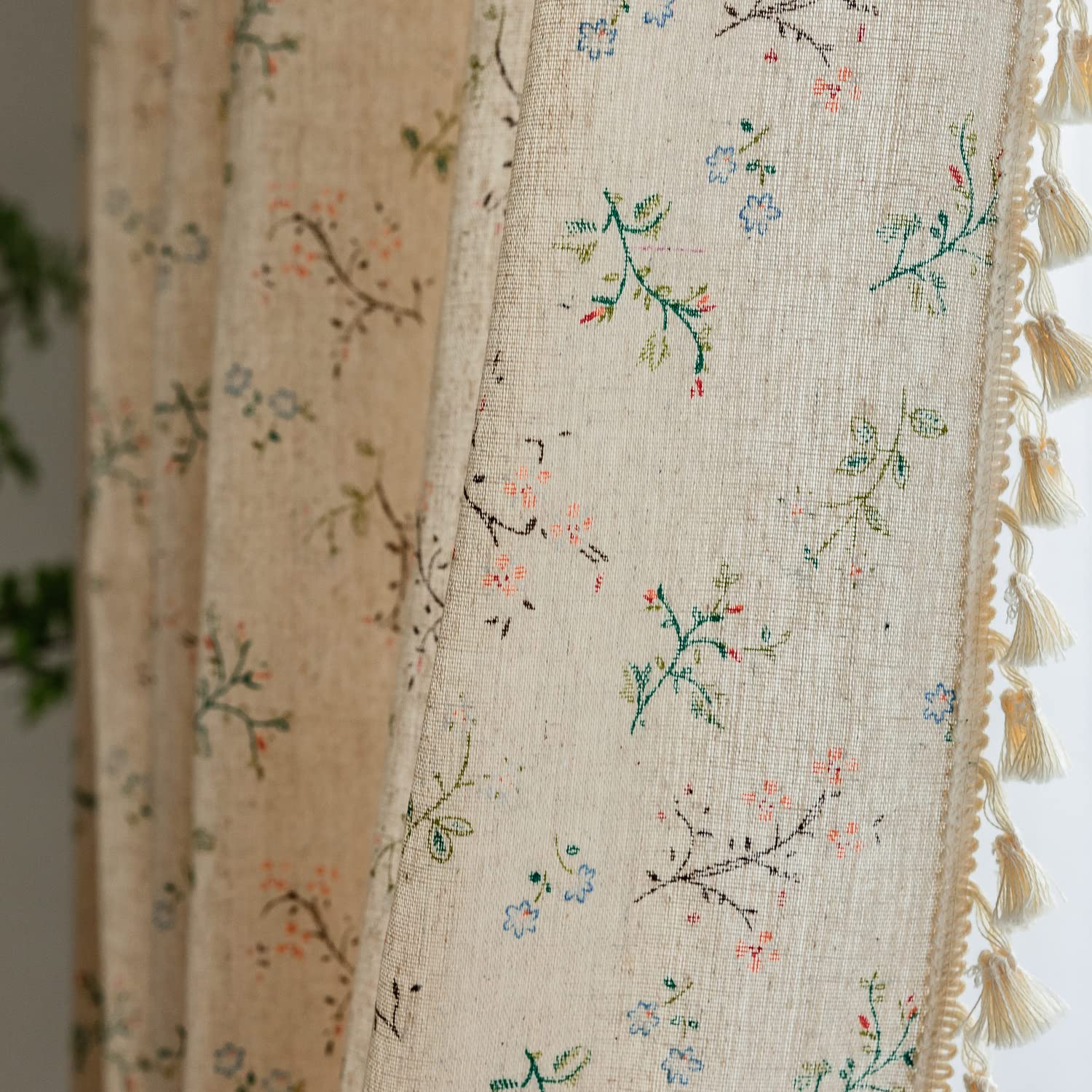ENJOYBRIDAL Floral Farmhouse Curtains 96 Inches Long Semi-Blackout Living Room Drapes Cotton Linen Blend Bohemian Window Curtain