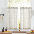 jinchan Boho Kitchen Curtains Linen Tier Curtains 36 Inches Bohemian Small Cafe Curtains Gray Striped Farmhouse Curtains for Bat