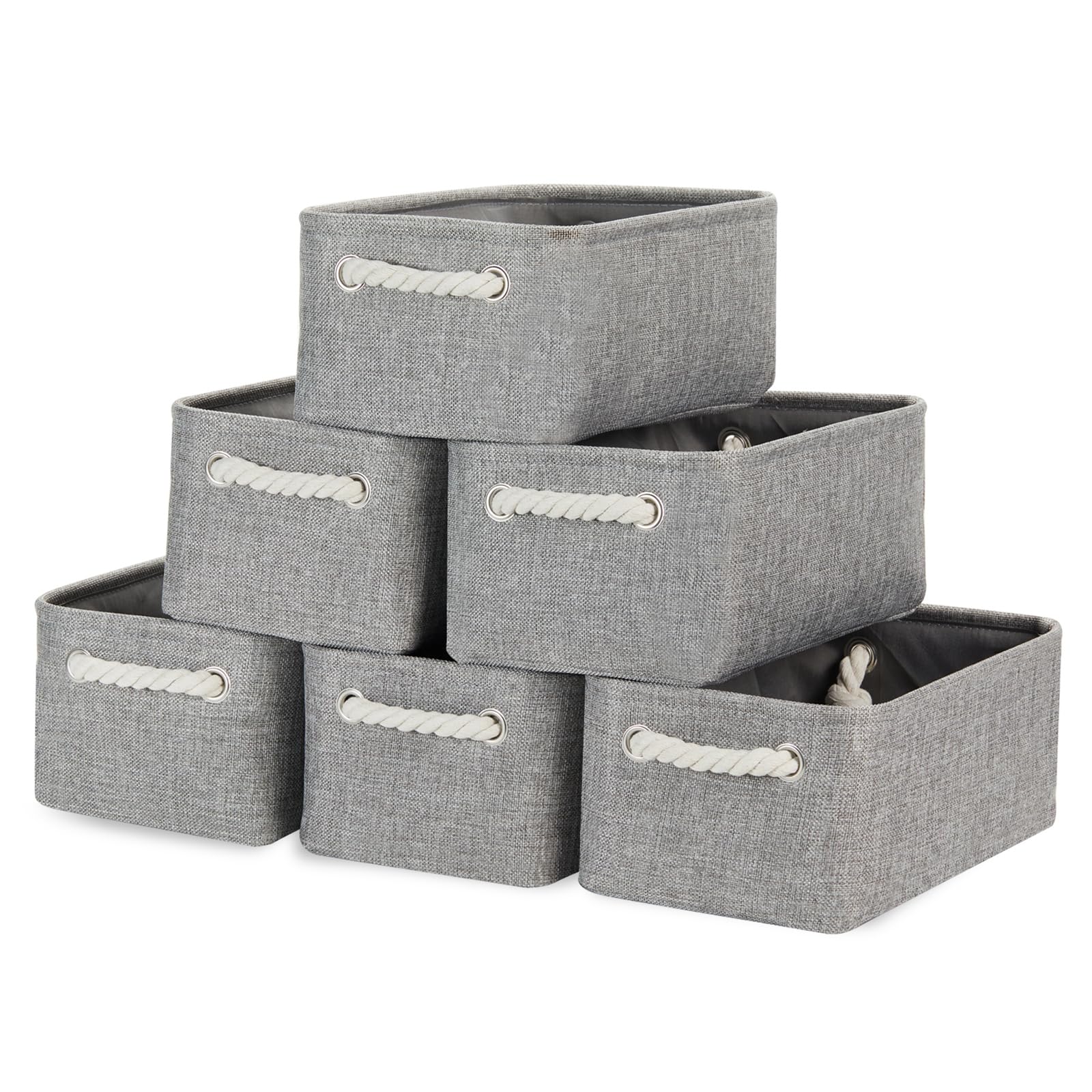 Bidtakay Small Gray Baskets Set of 6 Fabric Storage Bins with Handles 11.8 x 7.8 x 5 inch Collapsible Canvas Organizer Bins Bask