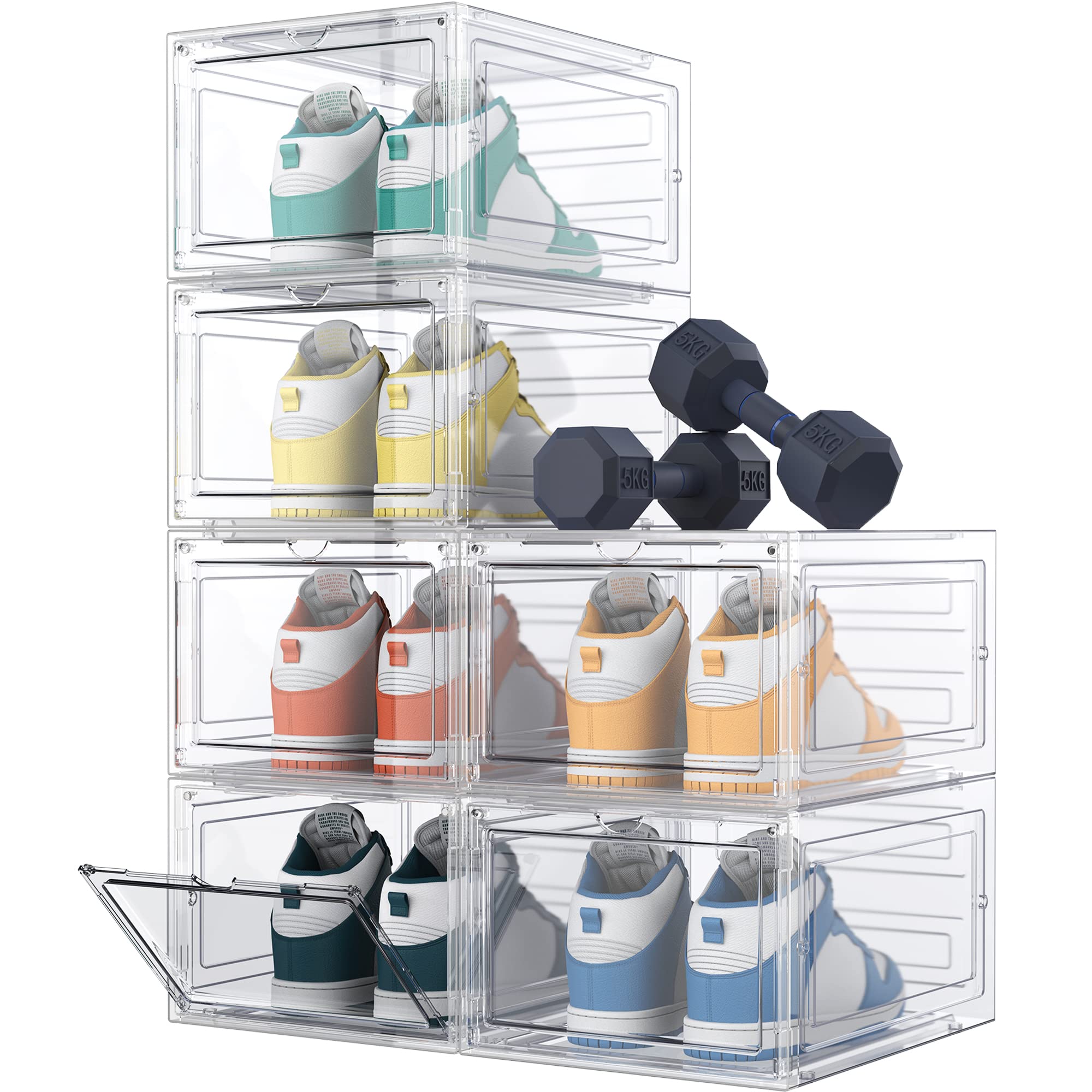 HOMIDEC Shoe Storage, 6 Pack Shoe Organizer Clear Hard Plastic Shoe Box, Shoe Boxes Clear Plastic Stackable, Shoe Boxes with Lid