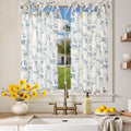 jinchan Floral Kitchen Curtains 36 Inch Linen Tier Curtains Farmhouse Cafe Half Window Drapes Over Sink Light Filtering Blue on 