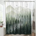 Accnicc 84 Inch Extra Long Green Misty Forest Shower Curtain Ombre Sage Green Mountain Pine Tree Waterproof Fabric Shower Curtai