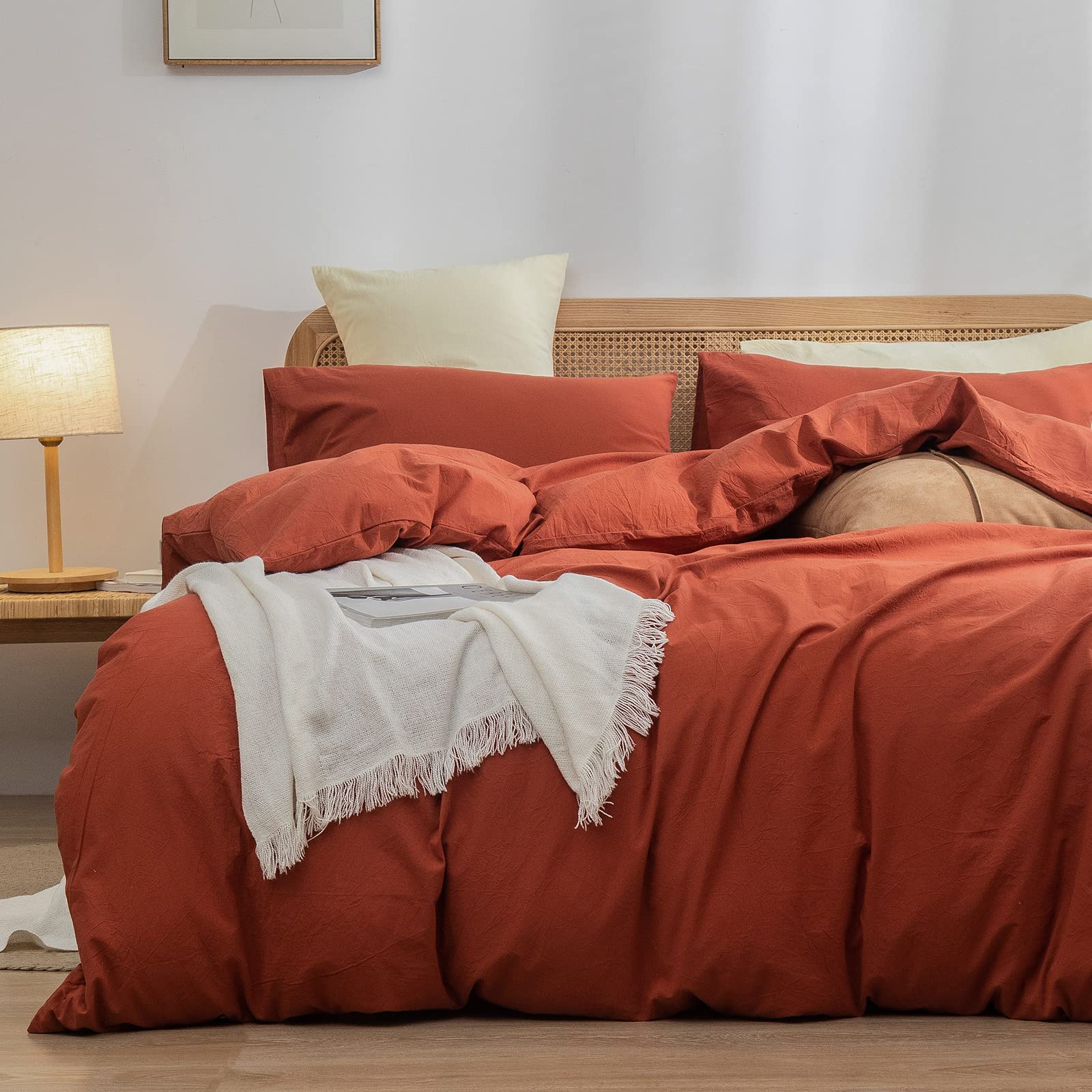 BESTOUCH Duvet Cover Set 100% Washed Cotton Linen Feel Super Soft Comfortable Chic Lightweight 2 PCs Home Bedding Set Solid Burn