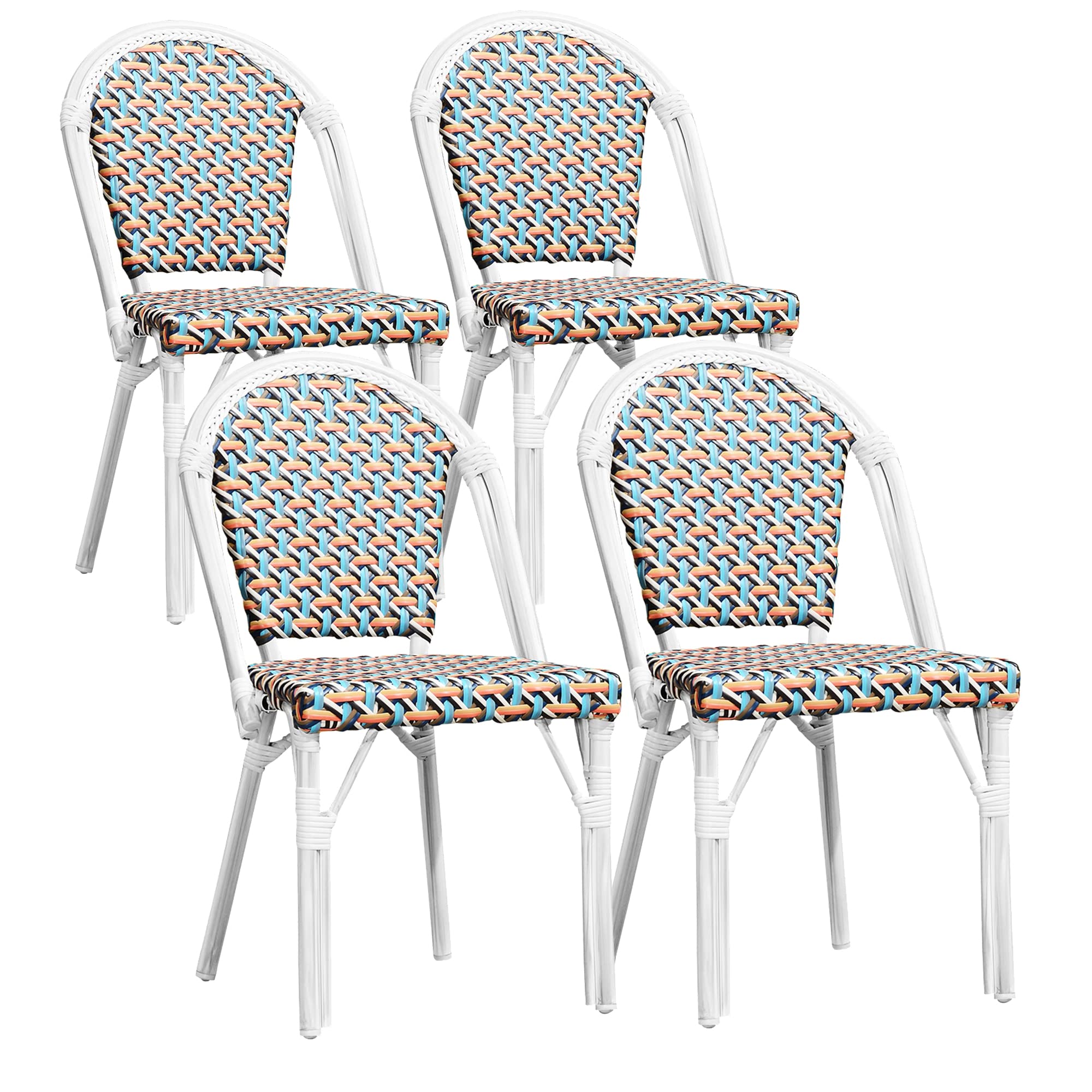 PURPLE LEAF Outdoor Dining Chair Set of 4 Aluminum Wicker Rattan Chairs for Garden Kitchen Backyard Porch White Print Finish Pat