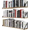 Wallniture Bora 36 Inch Large Floating Shelves for Wall Storage, Floating Bookshelf Set of 3, Burned Wood Wall Shelves for Books