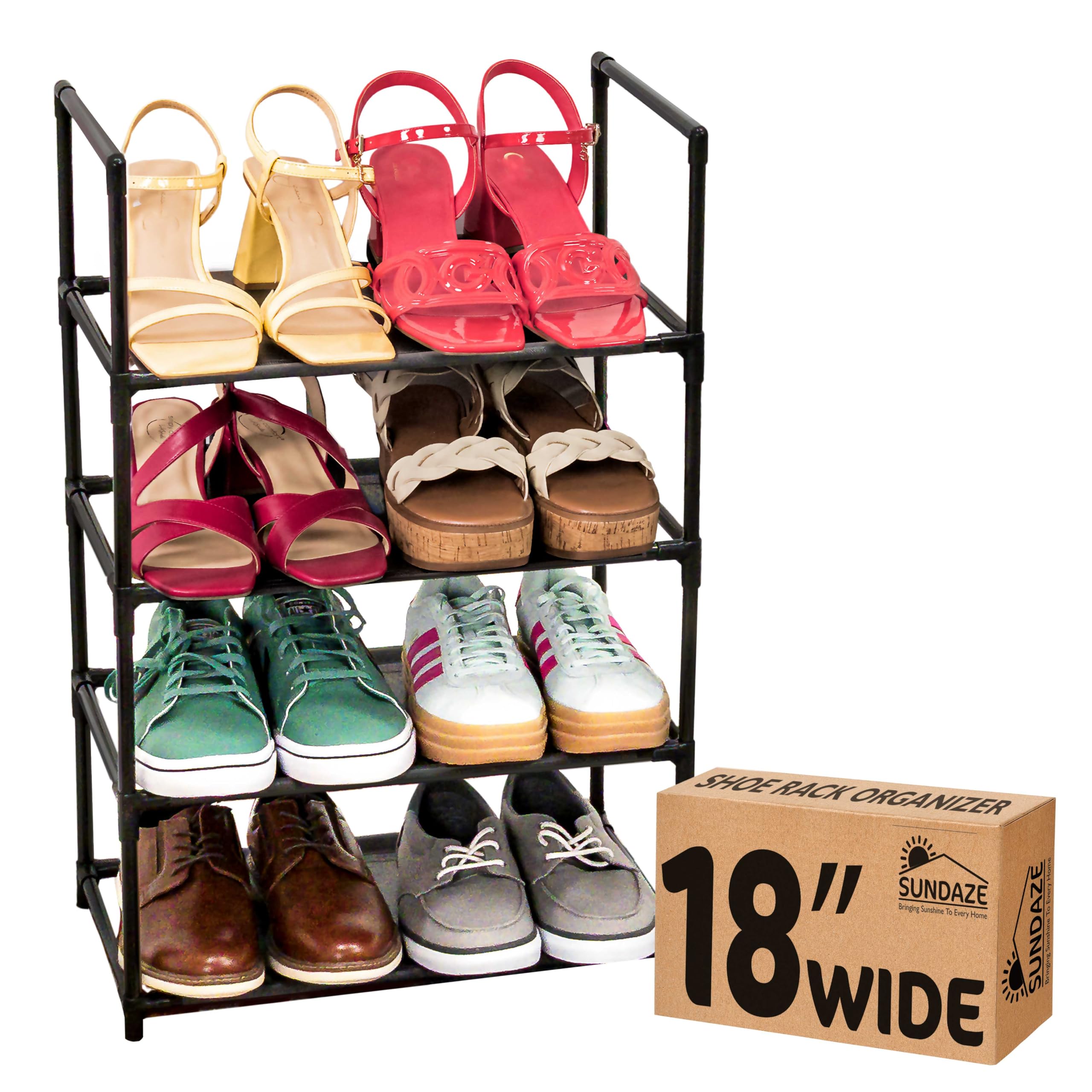 Sundaze Shoe Rack - 4 Tier Shoe Rack for Closet, Sturdy Stackable Shoe Organizer for Closet, Bedroom, Entryway, Garage, Non Wove