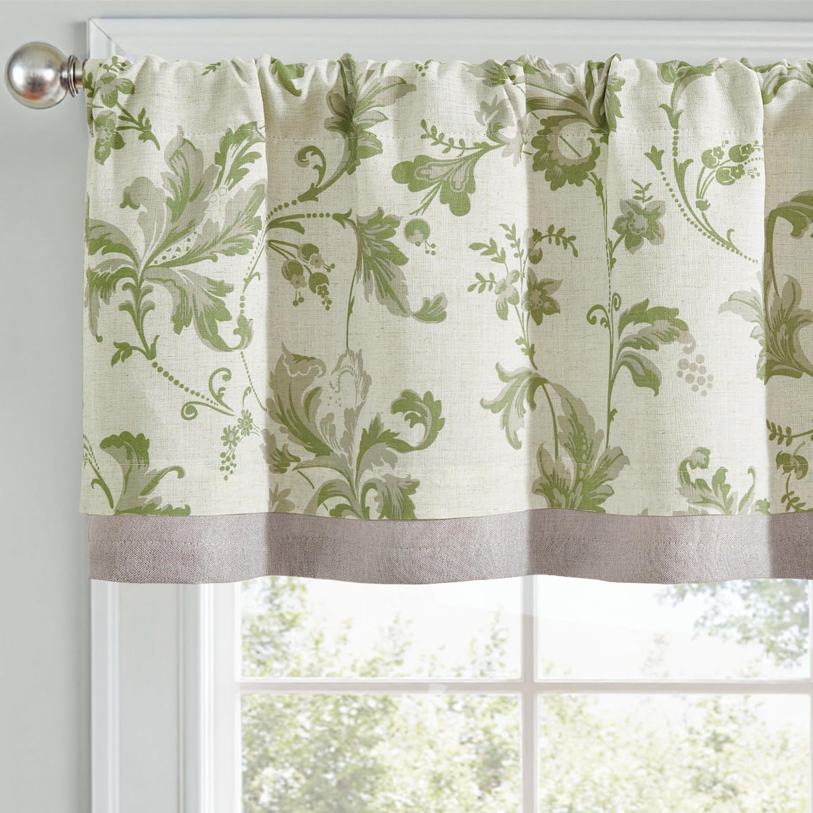 jinchan Linen Valance Curtain Farmhouse Window Decor Floral Print for Kitchen Living Room Double Layer Blackout Valance 16 Inche