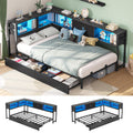 Hasuit Corner Bed Frame with Storage Bookcase, Twin XL Daybed with Storage Drawers Underneath, Kids Bed Unit with Charging Stati