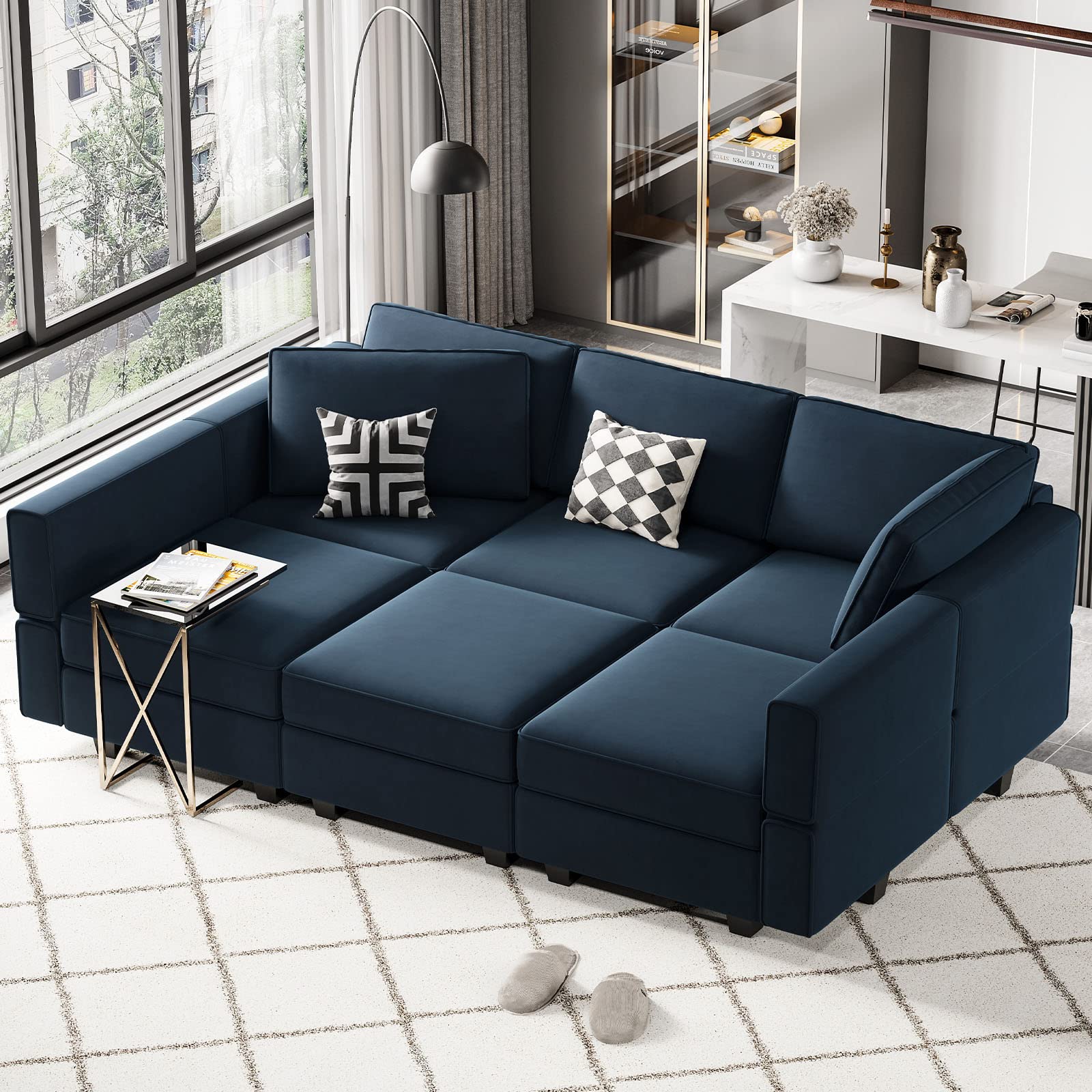 Belffin Modular Velvet Sectional Sofa with Chaise Lounge Sectional Sleeper Sofa with Storage Chaise Sofa Bed Couch for Living Ro