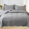 MarCielo 3-Piece 100% Cotton Oversized Bedspread Lightweight Quilt Coverlet Embroidery Farmhouse Bedding Set T0 (Light Grey, Ove