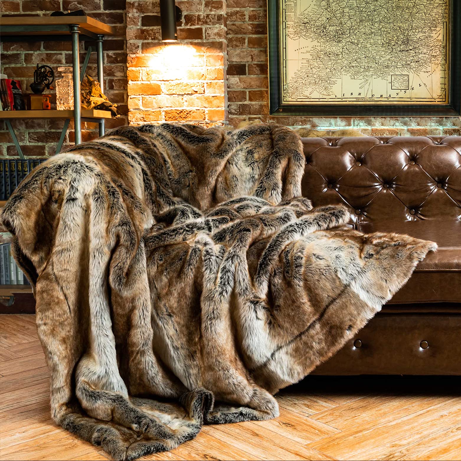 BATTILO HOME Large Brown Faux Fur Throw Blanket for Bed, Fall Fur Blanket and Throws, 60 x 80 Inches Super Soft Fuzzy Thick Warm