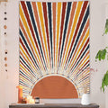 JAWO Bohemian Sun Vertical Tapestry, Vintage Abstract Rainbow Aesthetic Tapestry Wall Hanging for Bedroom, Red Retro 70s Mid Cen