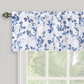 Inselnwald Navy Blue Valance for Windows, Watercolor Botanical Flowers Leaves Printed, Rod Pocket Window Treatments Navy and Whi