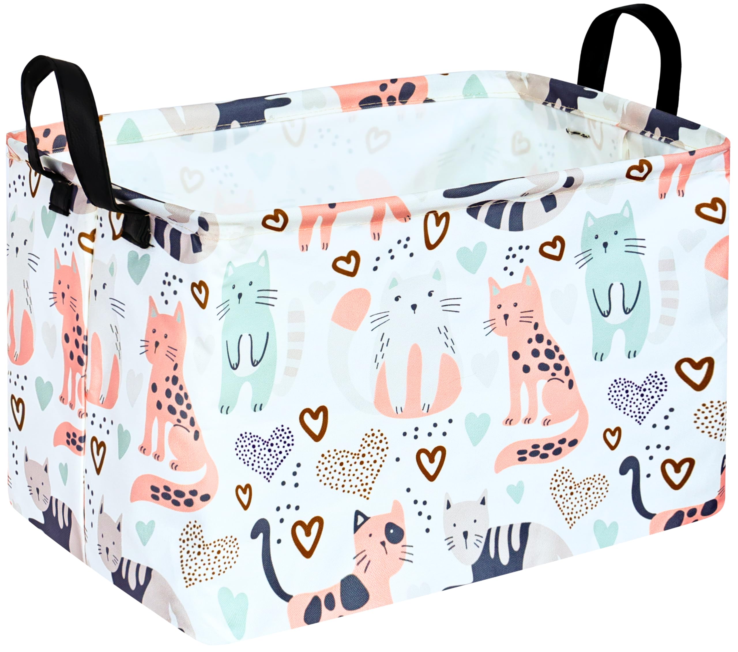 KUNRO Rectangle Cat Pattern Toy Bin Waterproof storage organizer for Nursery Hamper Home decor Closet Kids Bedroom Laundry Baby 