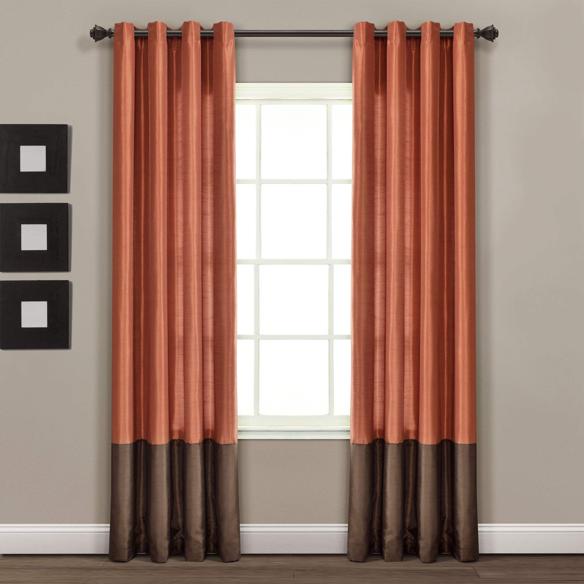 Lush Decor Color Block Prima Window Curtains Panel Set for Living, Dining Room, Bedroom (Pair), 54 x 84-inch, 84 x 54, Brown/Rus