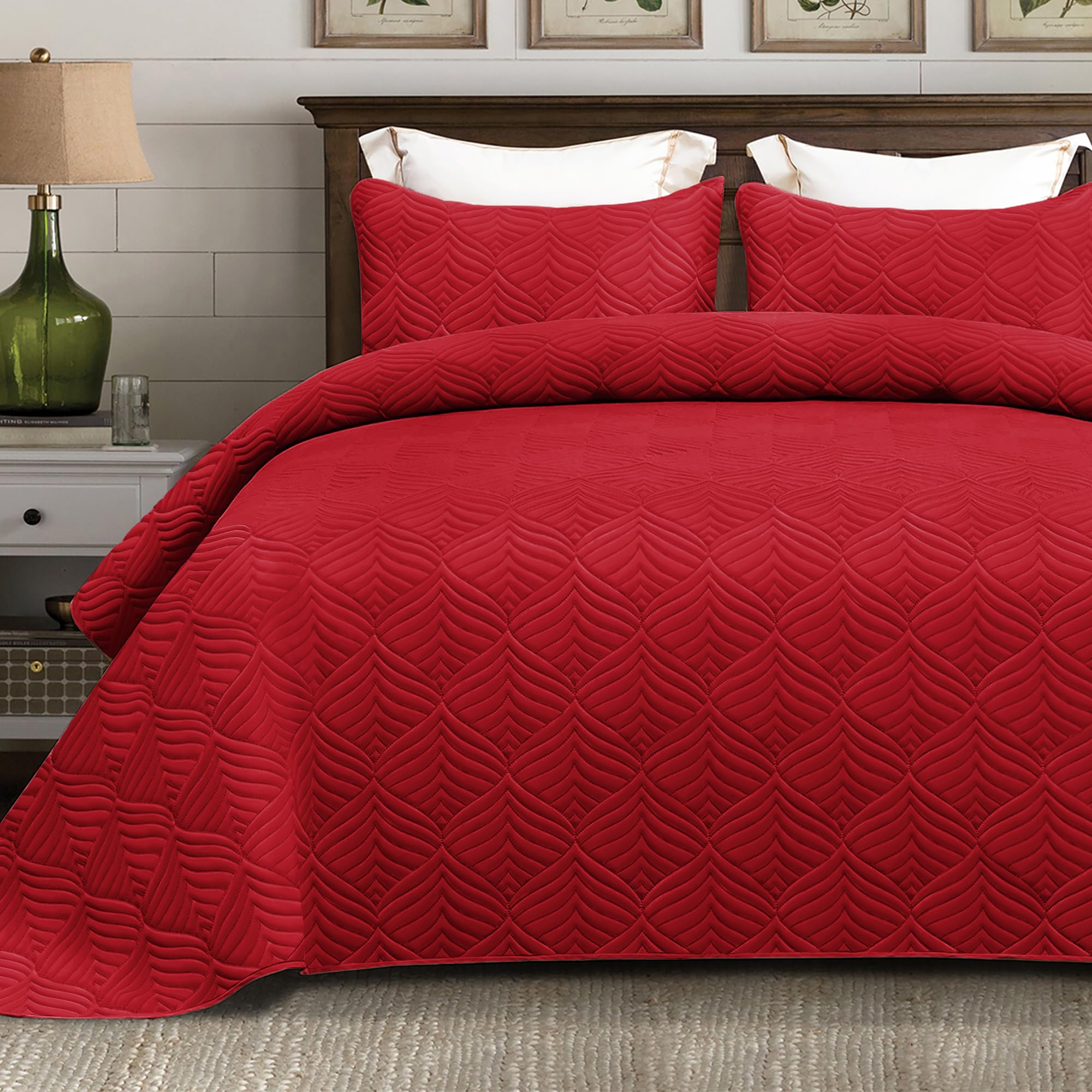 Whale Flotilla Quilt Set Oversized California King Size, 3-Piece Soft Lightweight Cal King Quilt Bedding Set Bedspread Coverlet 