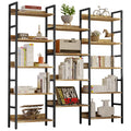 IRONCK Bookcases and Bookshelves Triple Wide 5 Tiers Industrial Bookshelf with Baffles Large Etagere Bookshelf with Metal Frame 