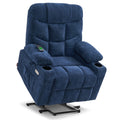 MCombo Power Lift Recliner Chair with Extended Footrest for Elderly People, Fabric 7287 (Navy Blue, Medium-Regular)