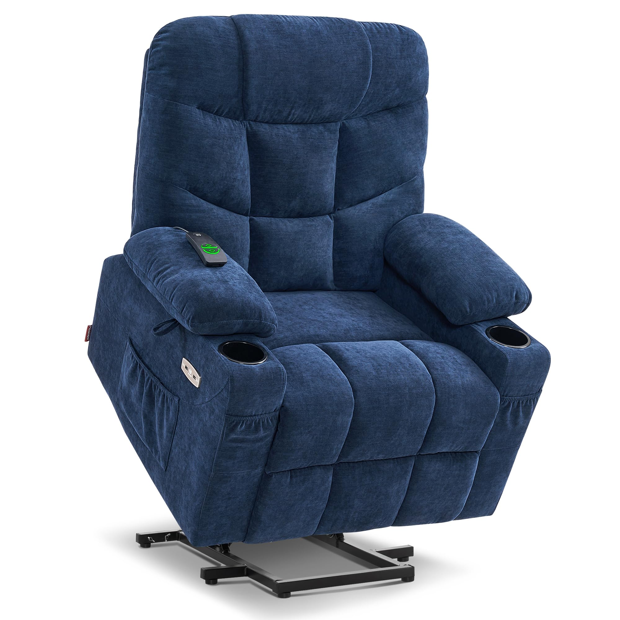 MCombo Power Lift Recliner Chair with Extended Footrest for Elderly People, Fabric 7287 (Navy Blue, Medium-Regular)