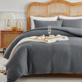 WARMDERN Waffle Weave Duvet Cover King Size, Grey Textured Duvet Cover Set, Soft and Breathable Comforter Cover, 3 Pieces Microf