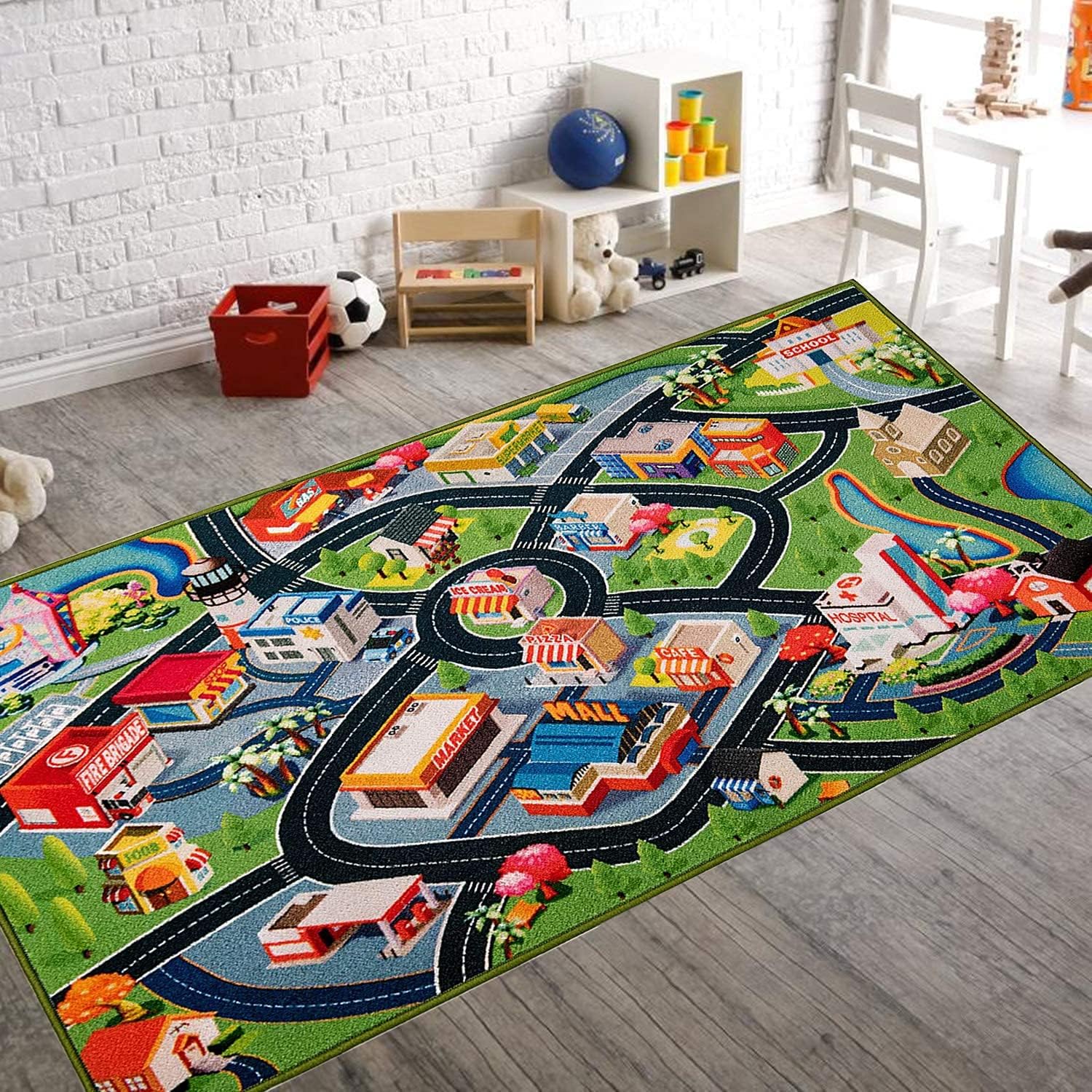 Booooom Jackson Kids Car Rug Play Mat for Toy Cars,39X79 inch Kids Rug Car Mat,Car Play Rug for Kids Playroom,Car Road Rug for B