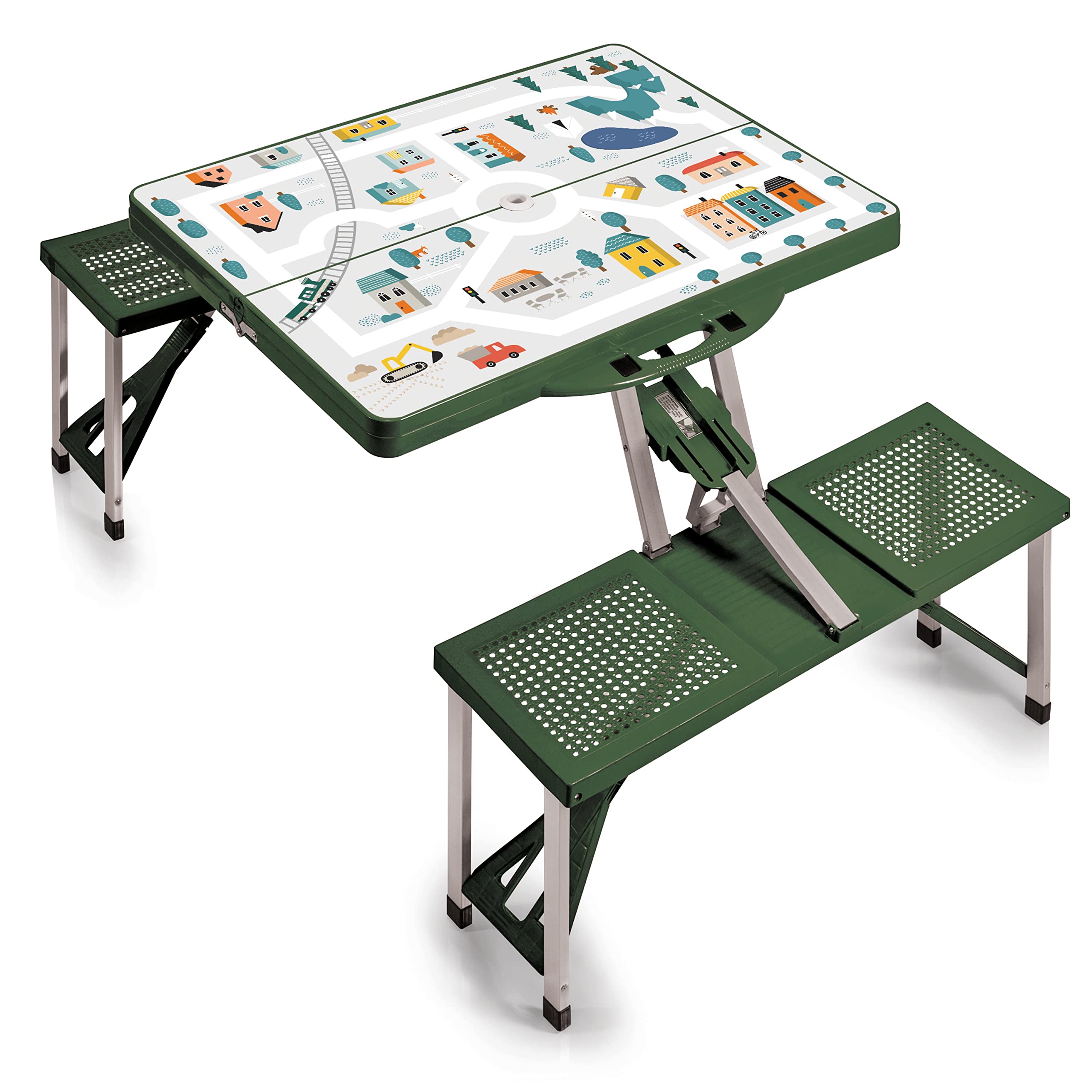 PICNIC TIME Folding Picnic, Camping, Outdoor Table with Umbrella Hole, 36.5 x 5 x 17.5, Play Town - Green