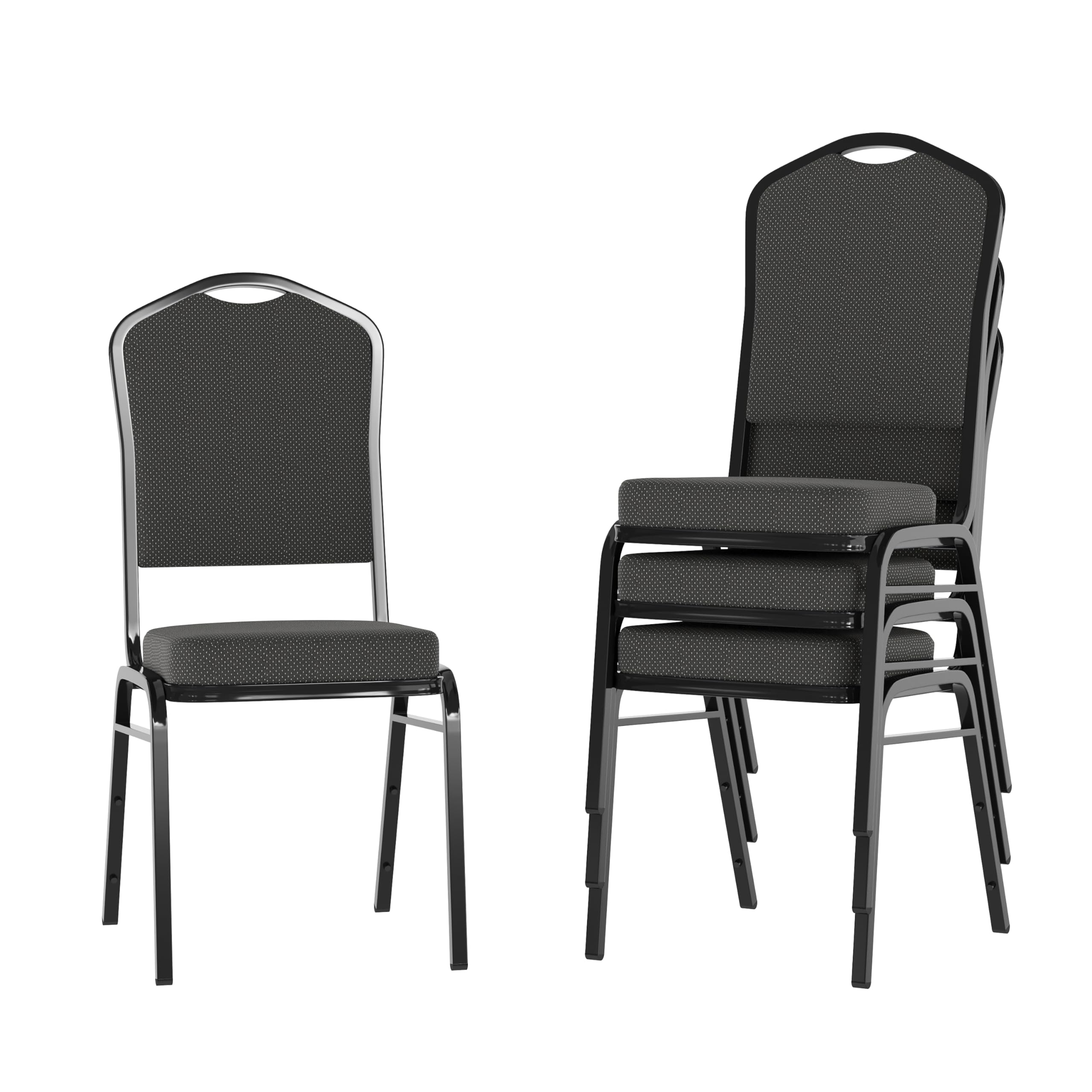 Flash Furniture 4 Pack Hercules Series Crown Back Stacking Banquet Chair in Black Dot Patterned Fabric - Black Frame
