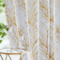 Fmfunctex 100% Blackout Curtains Gold White Branch Curtains for Bedroom, Curtains 45 Inch Length Thermal Insulated Drapes for Sm